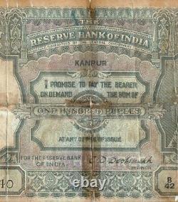 Extreme Rare 100 Rupees British India Kanpur 1944 signed C. D. Deshmukh G5-32