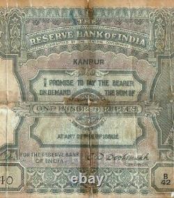 Extreme Rare 100 Rupees British India Kanpur 1944 signed C. D. Deshmukh G5-32 US