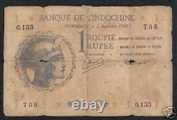 French India 1 Rupee P-4 1945 Helmet Rare Indian Money Bill Asia Bank Note