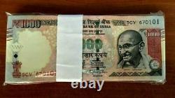 Full Bundle INDIA 1000 (1,000) Rupees x 100 Pcs Bundle, 2016 P-100 Gandhi Unc