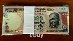 Full Bundle INDIA 1000 (1,000) Rupees x 100 Pcs Bundle Lot 2016 P-100 Gandhi Unc