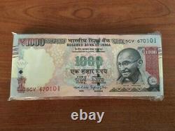 Full Bundle INDIA 1000 (1,000) Rupees x 100 Pcs Bundle Lot 2016 P-100 Gandhi Unc