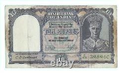 Genuine 10 Rs Indian Banknote 2nd Issue king George VI Collectible. G5-64