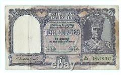 Genuine 10 Rs Indian Banknote 2nd Issue king George VI Collectible. G5-64
