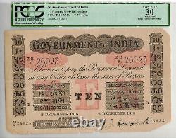 Government of India 10 Rupees 1914-16 Bombay SCWPM # A10b ZB Series PCGS 30