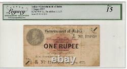 Government of India 1 Rupee 1917 P# 1e Legacy 15 fine Lt No 329