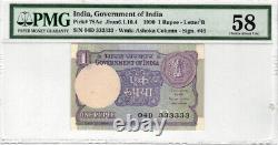 Government of India 1 Rupee Letter B 1990 Solid #3's Ashoka Column PMG 58 FANCY
