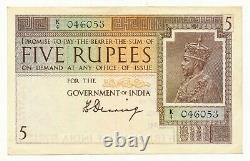 Government of India George V 5 Rupees H. Denning P. 4a gEF & Very RARE