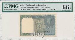 Government of India India 1 Rupee 1940 Black S/N, No pin hole PMG 66EPQ