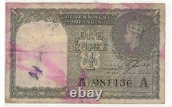Government of India Rupee Banknote George VI King Black Serial A pick 25C RARE