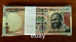 INDIA 1000 1,000 RUPEES x 20 Pcs = 20000 Rupees GANDHI UNC 1/5 Bundle Lot NOTE