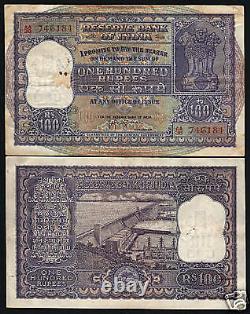 INDIA 100 RUPEES P44 1957 DAM TIGER LARGE AA Prefix RARE INDIAN Used BANK NOTE