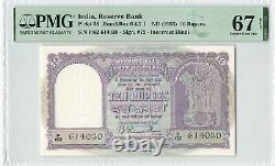 INDIA 10 Rupees 1953, P-38 Sign Rau, Incorrect Hindi, PMG 67 EPQ Superb Gem UNC