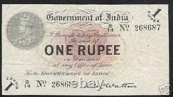 INDIA 1 RUPEE P1 B 1917 KING GEORGE V RAYED McWATTERS RARE INDIAN CURRENCY NOTE