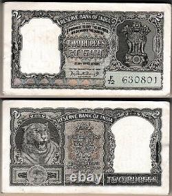 INDIA 2 Rupees 1962-1967, P-31 Sig. P. C. Bhattacharya 100 Pcs Bundle Staple UNC