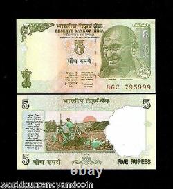 INDIA 5 RUPEES NEW GANDHI UNC 10 BUNDLE LOT x 1000 PCS Brick MONEY BANK NOTE