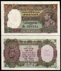 INDIA 5 RUPEES P-18 a 1937 KING GEORGE VI LION UNC RARE MONEY BILL BANK NOTE