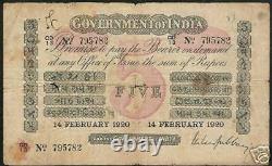 INDIA 5 Rupees P A6G 1918 UN Recorded Date Uni Face Gubbay KING MONEY BANKNOTE