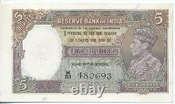 INDIA British India 5 Rs ND (1937) Sign. J. B. Taylor WMKKing George VI P. #18a