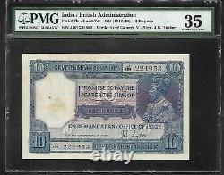 INDIA Old 10 Rupee Note (1917/30) P7b PMG 35 Choice VF