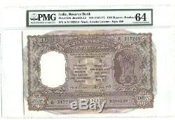 INDIA PICK 65b 1975-77 1000 RUPEES A/11 347249 PMG 64 SCARCE LARGE NOTE