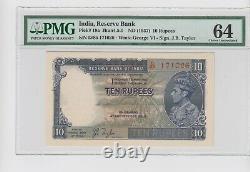 INDIA RESERVE BANK 10 RUPEES 1937 P# 19a. PMG 64. CHOICE UNC. RARE
