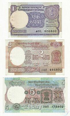 INDIA SET 3 PCS 1 2 5 Rupees X 100 PCS 3 BUNDLES 1975-1994 P-78A 79 80 AU-UNC