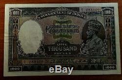 India 1000 1,000 Rupees P12 1928 King George V Calcutta Xf Grade Rare Money Note