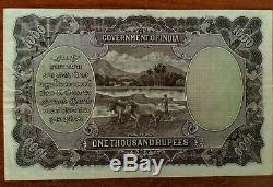 India 1000 1,000 Rupees P12 1928 King George V Calcutta Xf Grade Rare Money Note