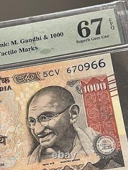 India 1000 Rupees 2016 P107 SUPEB GEM PMG 67 Demonetised Denom. ONLY 4 FINER