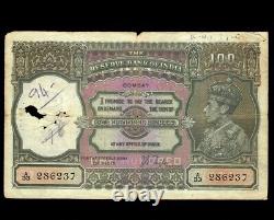 India 100 Rupees 1937 BOMBAY P-20a Signature J. B. Taylor