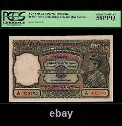India 100 Rupees 1943 P-20e PCGS AU 58 PPQ King George Calcutta