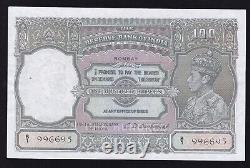 India - 100 Rupees 1943 - Xf+ - Bombay - King George VI - Rare