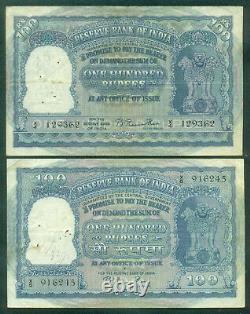India 100 Rupees 1949/50 Rama Rau Sign 72 P. 41a & 42a. Pair # 129362/916245