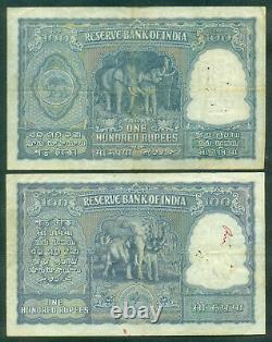 India 100 Rupees 1949/50 Rama Rau Sign 72 P. 41a & 42a. Pair # 129362/916245