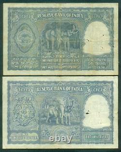 India 100 Rupees 1949/50 Rama Rau Sign 72 P. 41a & 42a. Pair # 917096/806509
