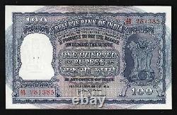 India 100 Rupees 1957 1962, aUnc Unc, P-43c, Sign 74, Back Two Elephants