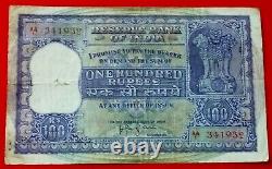 India 100 Rupees 1957-62, P-44, Avf/vf