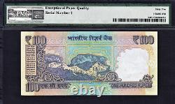 India 100 Rupees Letter- L 2014 LOW Serial # 000001 Pick-UNL GEM UNC PMG 65 EPQ