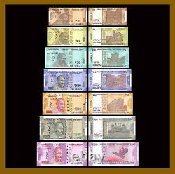 India 10 20 50 100 200 500 2000 Rupees (7 Pcs Full Set), 2017-2020 P-109-116 Unc