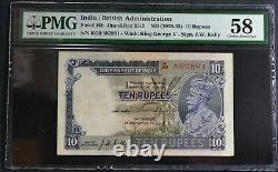 India 10 Rupee (1928-35) Pick# 16b Jhnu&Rez 3.8.2 sign JW Kelly PMG 58