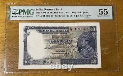 India 10 Rupees 1937 P19 AU UNC PMG 55 A/-Prefix British Reserve King George VI