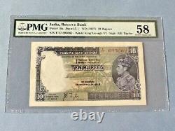 India 10 Rupees P-19a ND(1937) PMG 58 Staple Holes at Issue