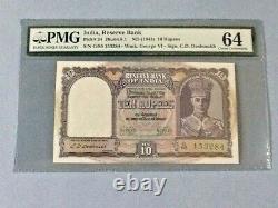 India 10 Rupees P-24 ND(1943) PMG 64 Staple Holes at Issue