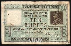 India 10 Rupees P-5 B 1917 King George V Denning V Rare Indian Currency Banknote
