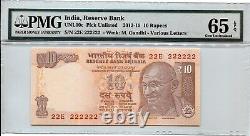 India 10 Rupees Super Solid 2's 22e 222222 Pmg 65 Epq