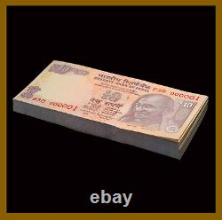 India 10 Rupees x 100 Pcs Bundle (Fancy S/N 000001-100), 2016 P-102 Letter L Unc