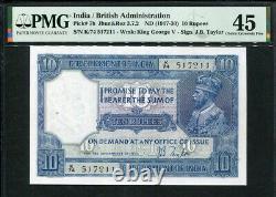 India 1917-1930, 10 Rupees, P7b, PMG 45 EF (Spindle Holes at Issue)