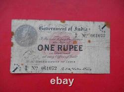 India 1917-1930 Banknote 1 Rupee with postal stamp. P-1b. King George V. Real