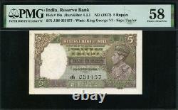 India 1937, 5 Rupees, P18a, PMG 58 AUNC (Staple Holes at Issue)